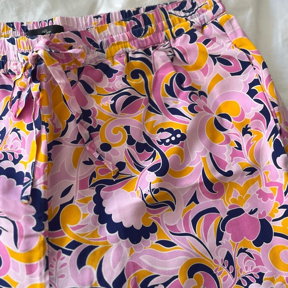 J Crew NEW silk lounge pink paisley swirl pull-on pants 8 NWOT - Picture 3 of 9